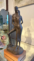 Bronze Sculpture of a Couple on Wooden Base (Signed Austin, 1985)