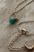 Gold Necklace with Green Emerald and Half Moon Pendant
